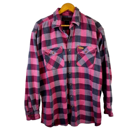 Vintage Five Brother Shirt Mens Sz 2XT Pink Plaid Flannel Button Up Made USA 90s - Picture 1 of 14